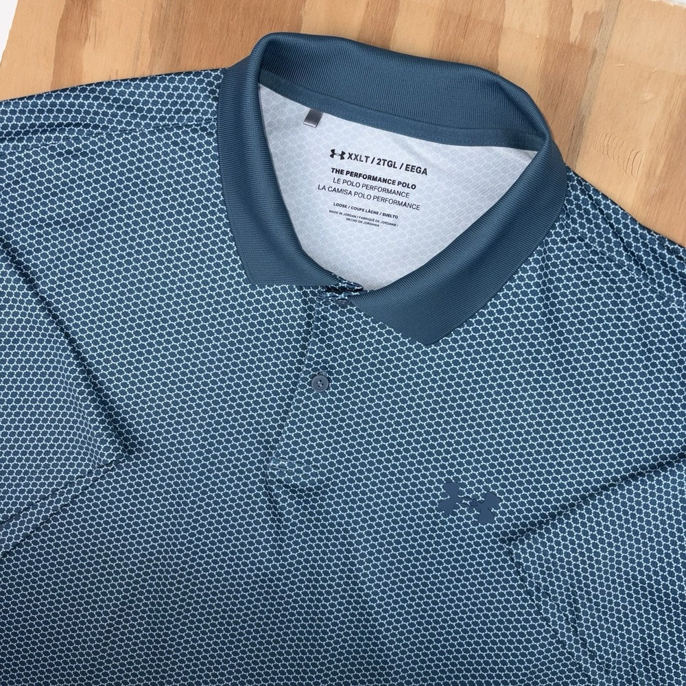 Under Armour Playoff Polo 2XLT XXL Tall Teal Golf Loose Fit Geometric Print